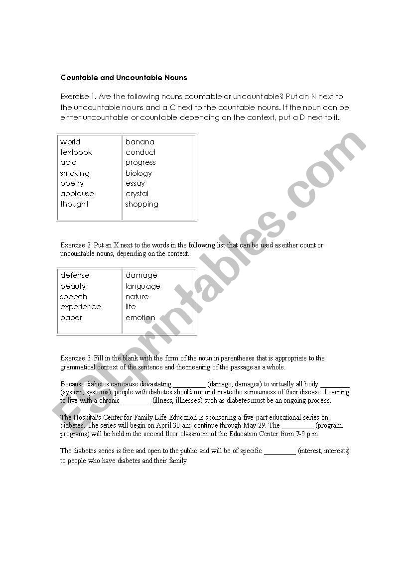 countable and uncountable nouns