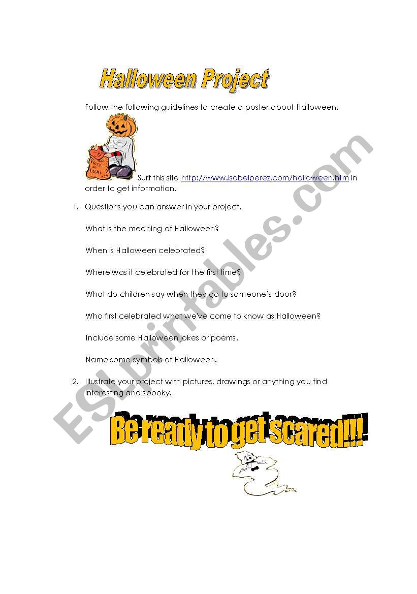 Halloween project worksheet