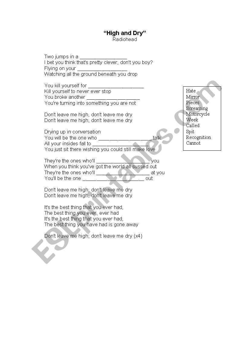 Lyrics worksheet