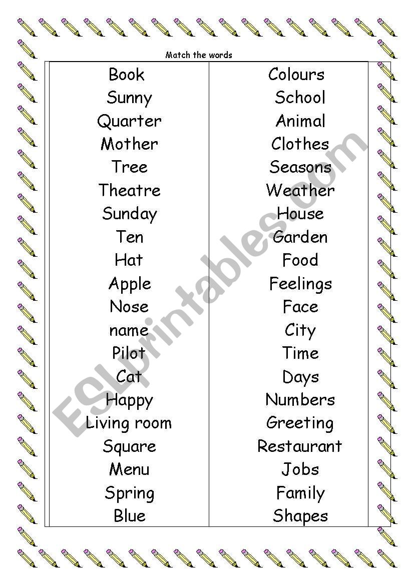 word match worksheet