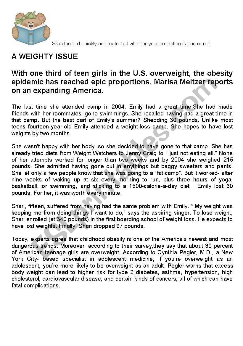 A Weighty Issue worksheet