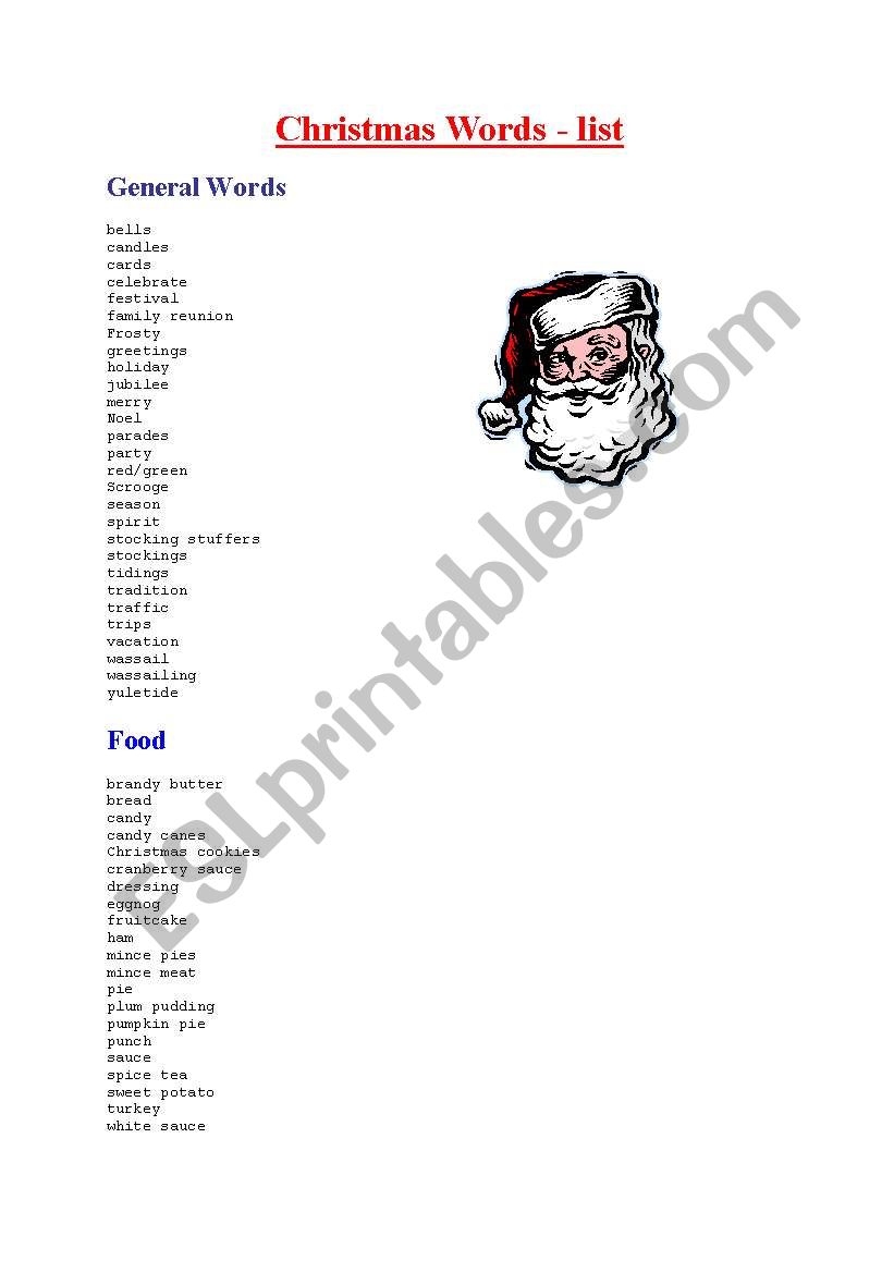Christmas words worksheet