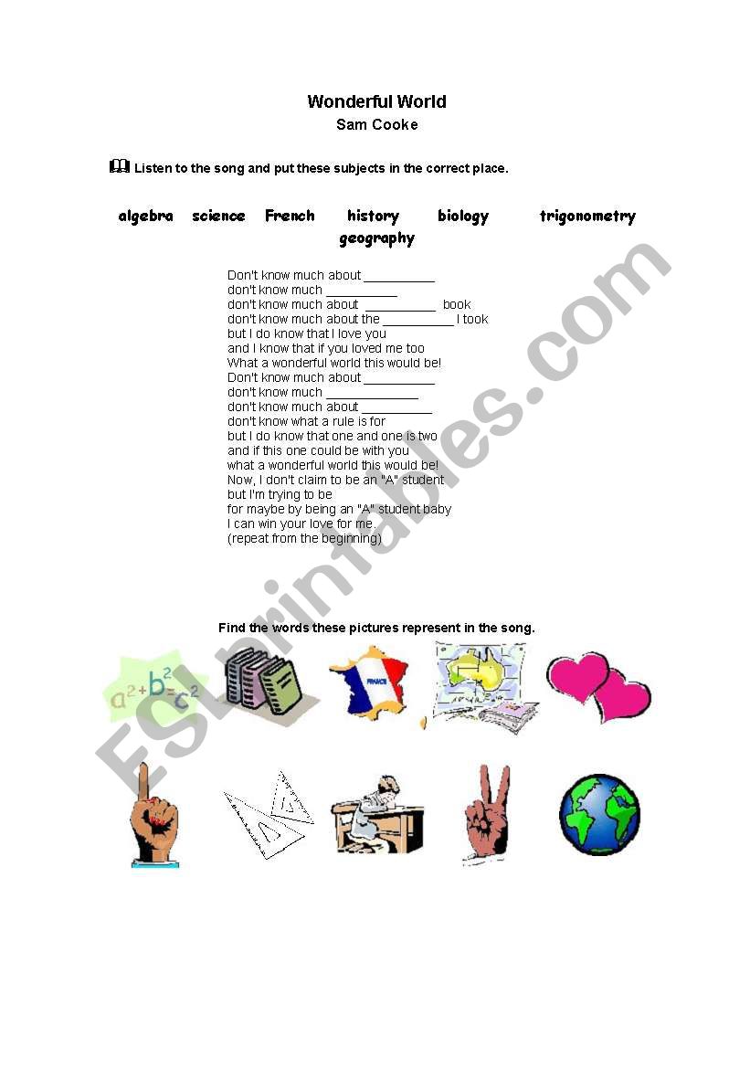 Wonderful World by Sam Cooke worksheet