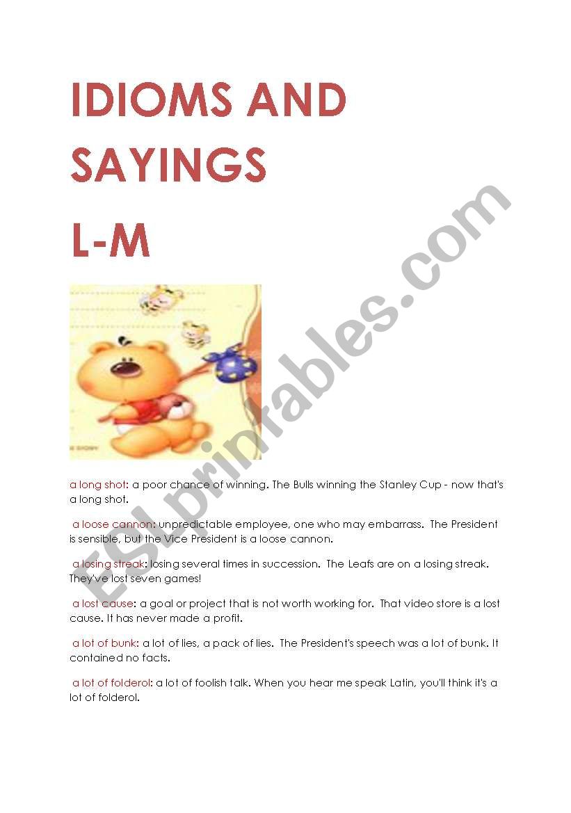 IDIOMS AND SAYINGS L-M worksheet