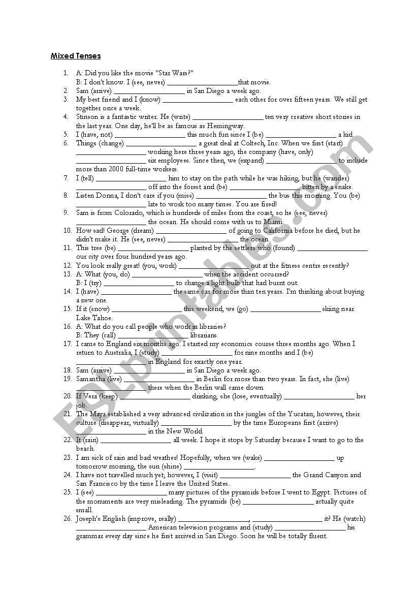 Mixed Tenses worksheet