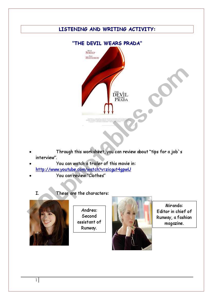 THE DEVIL WEARS PRADA worksheet