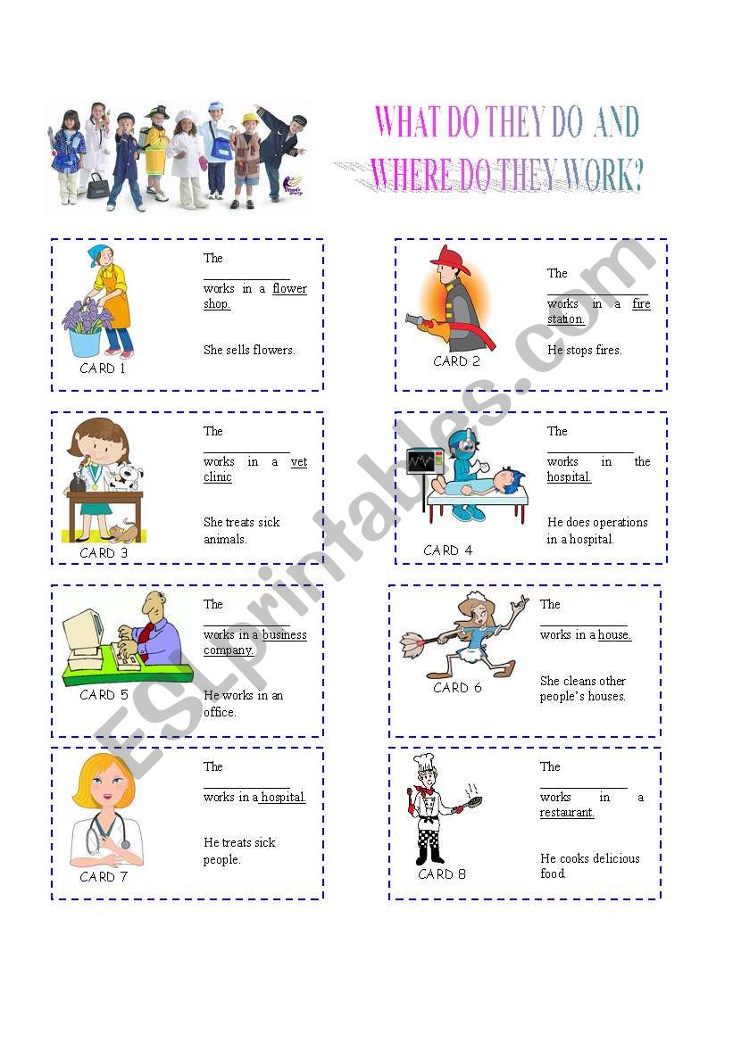 Jobs and Places Cards set 1 worksheet