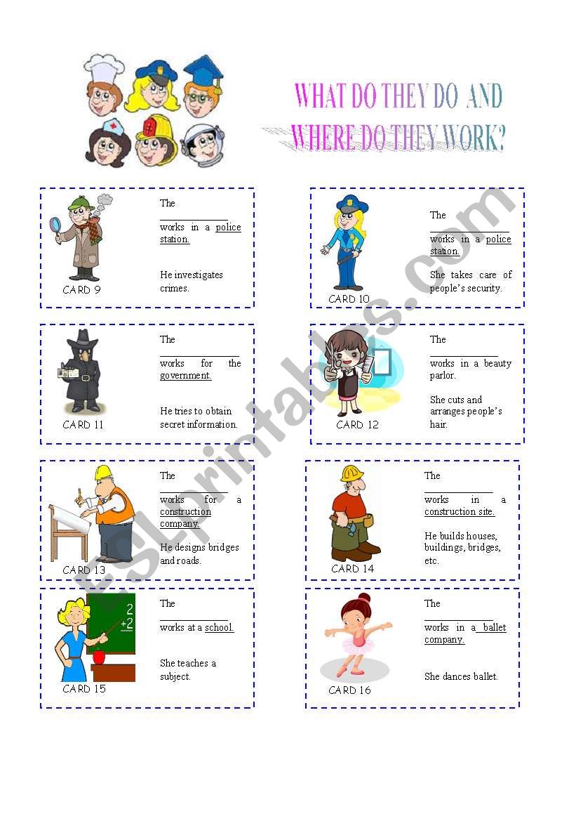 Jobs and Places Cards Set 2 worksheet
