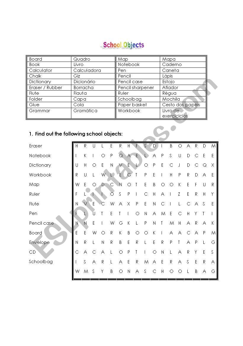 School Objects worksheet