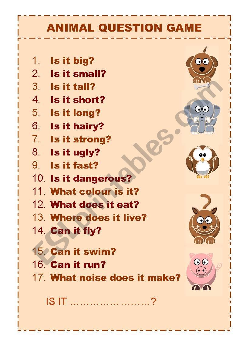 ANIMAL QUESTION GAME worksheet
