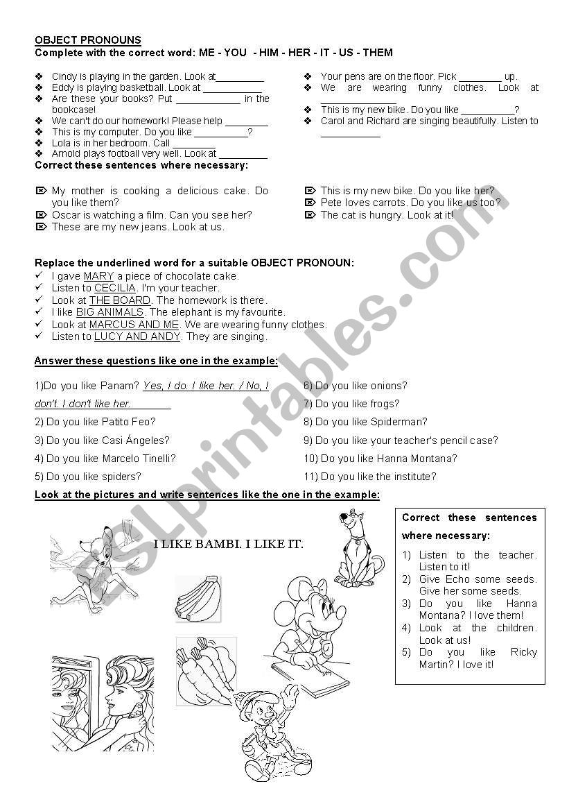 Object pronouns activities worksheet