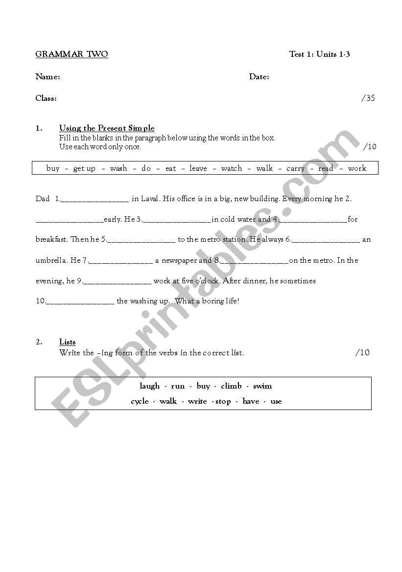 Grammar Past & Present Simple worksheet