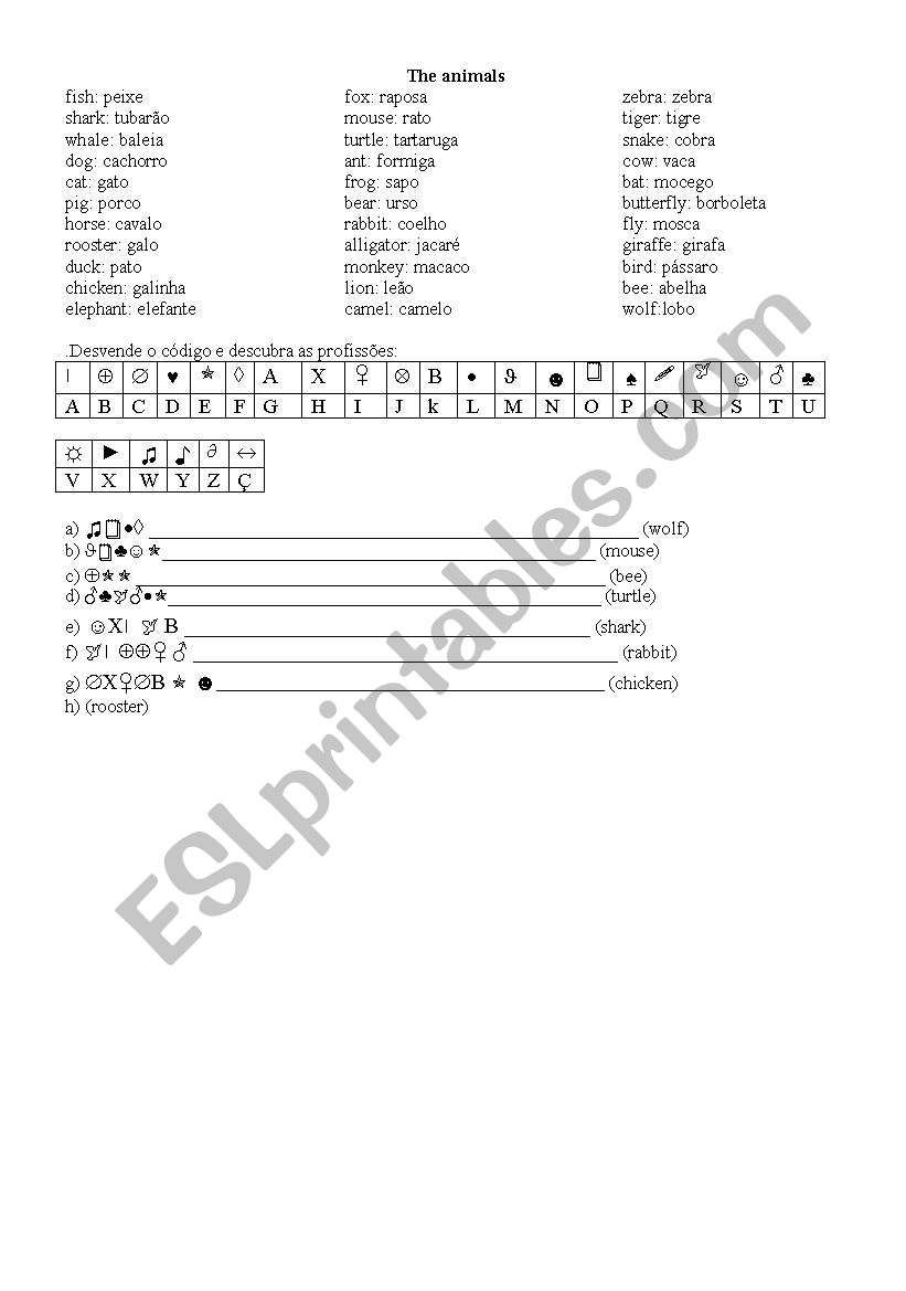 Animals worksheet