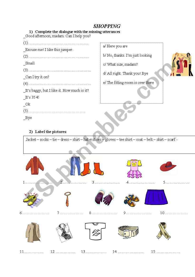 shopping part 1 worksheet