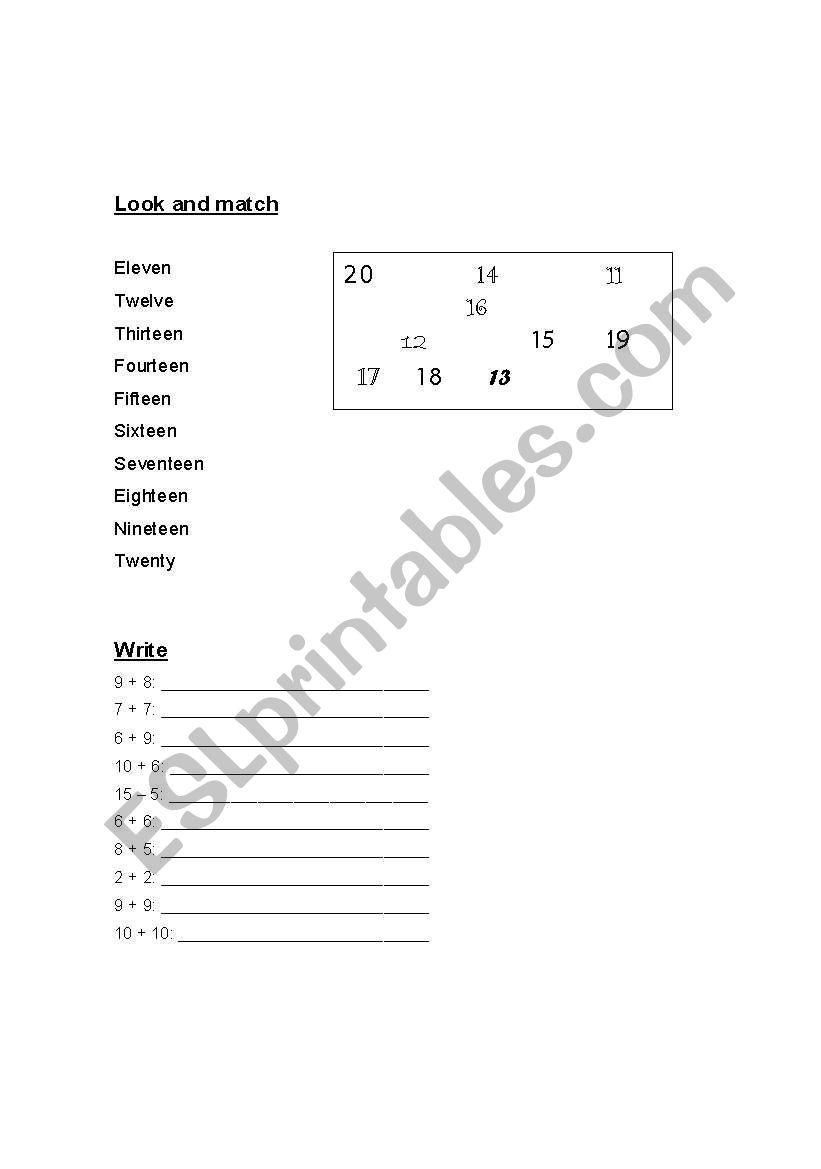 Numbers worksheet