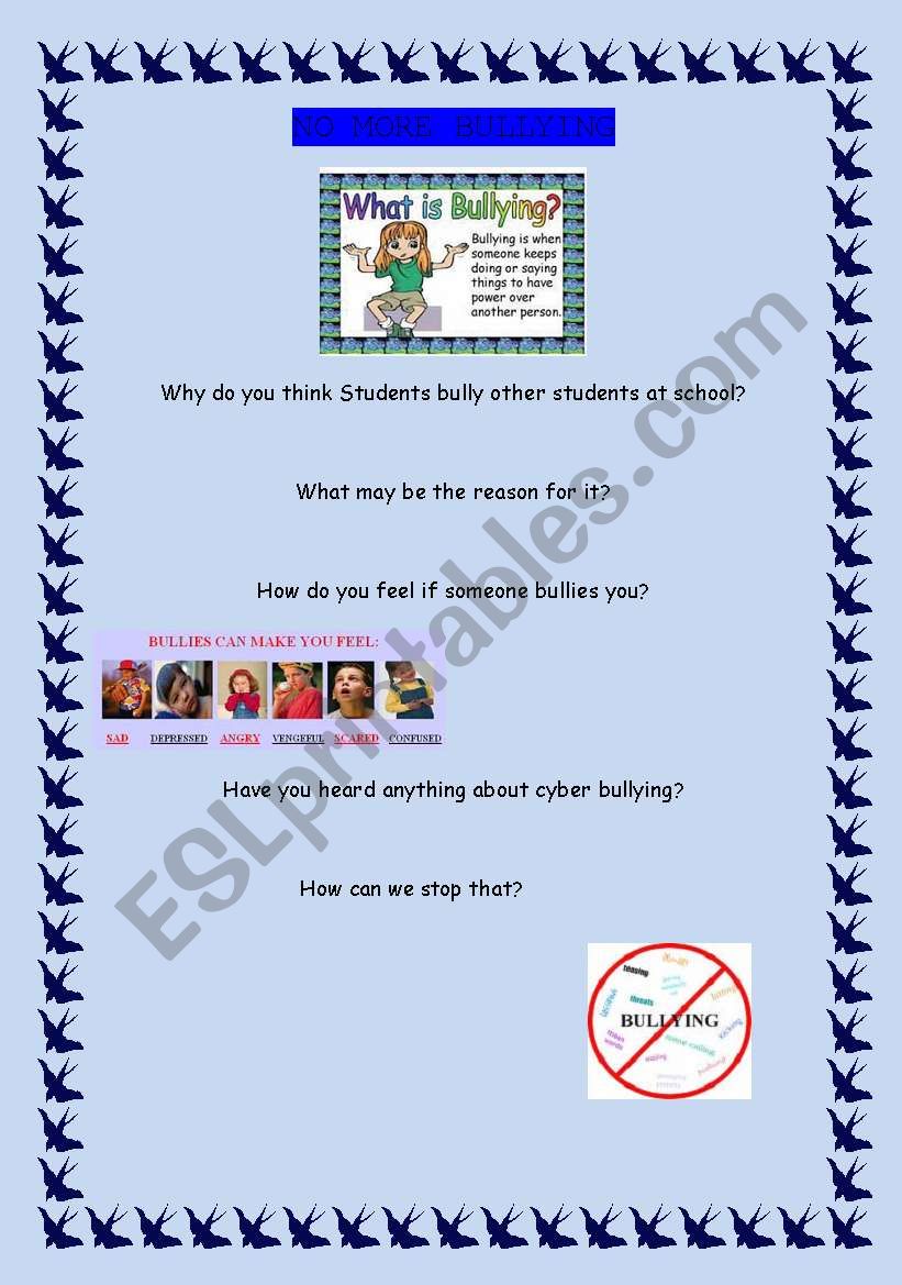 NO MORE BULLYING worksheet