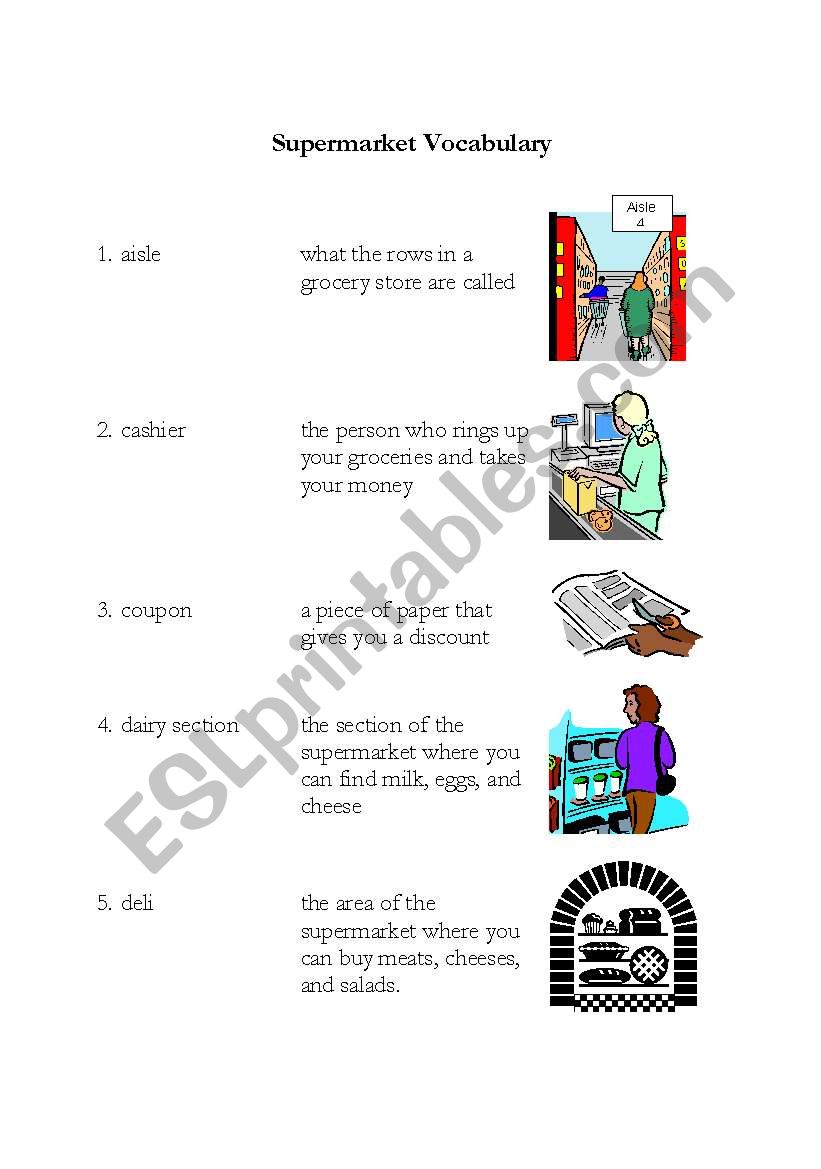 SUPERMARKET VOCABULARY  worksheet