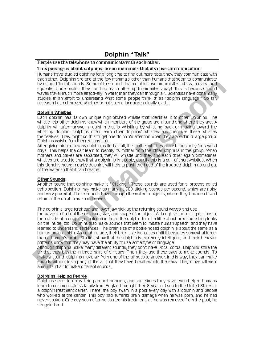 Dolphins worksheet