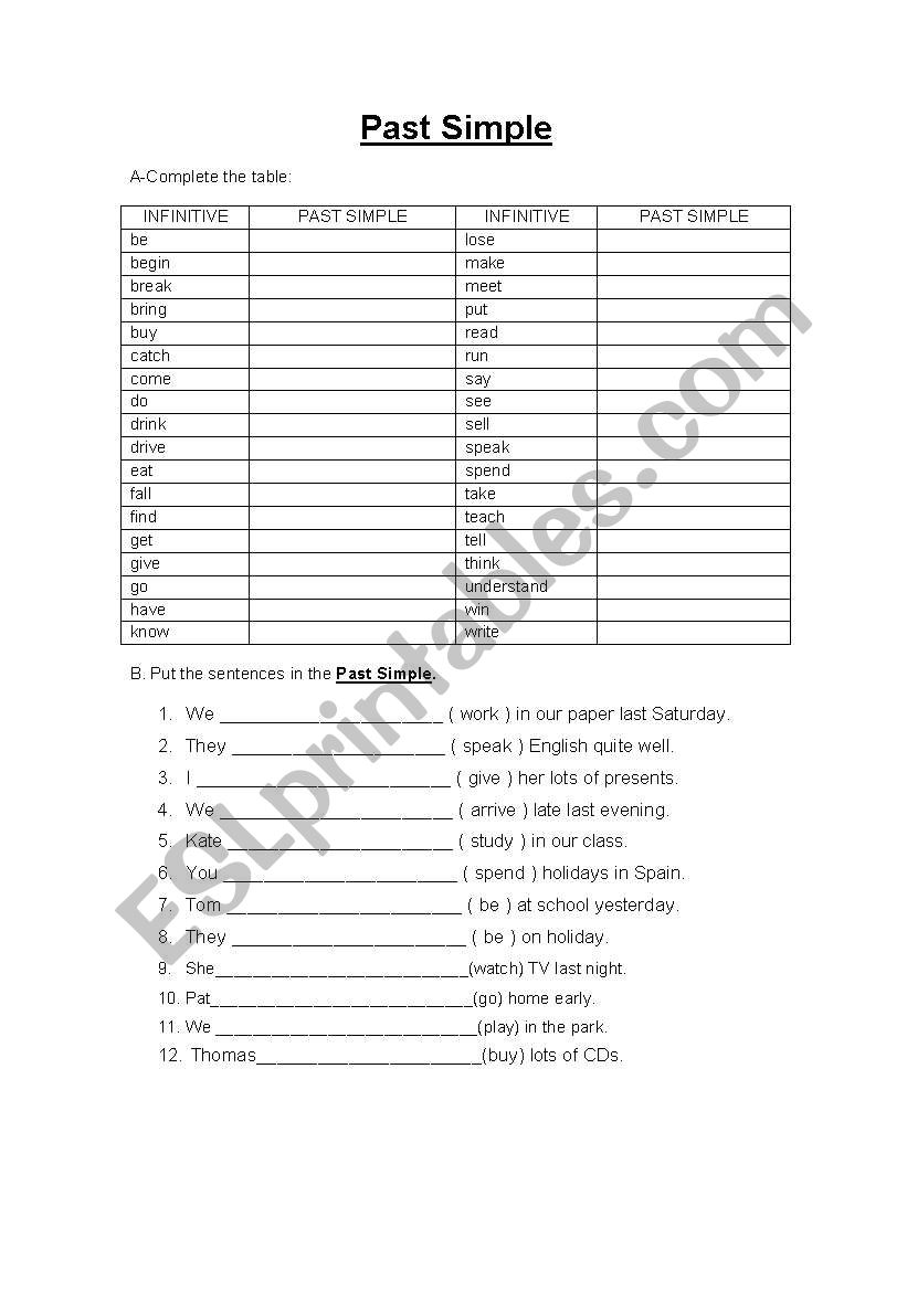 Past Simple worksheet