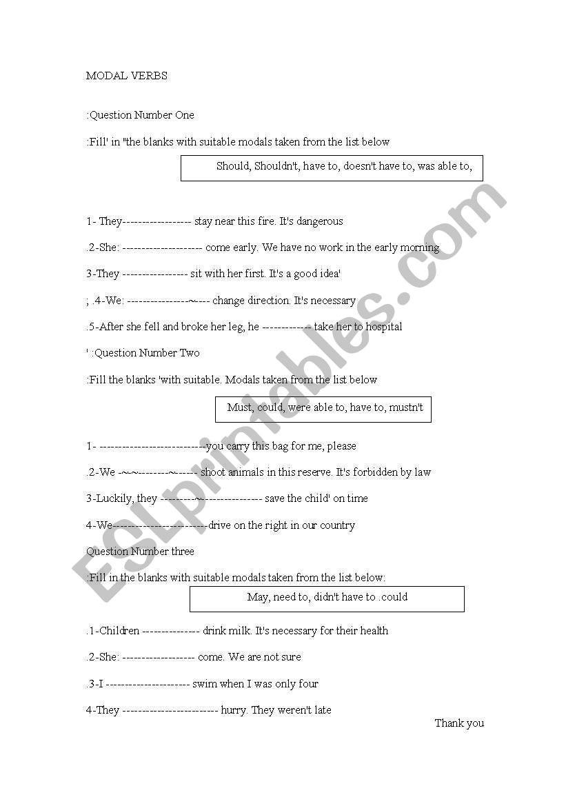 Modal Verbs worksheet