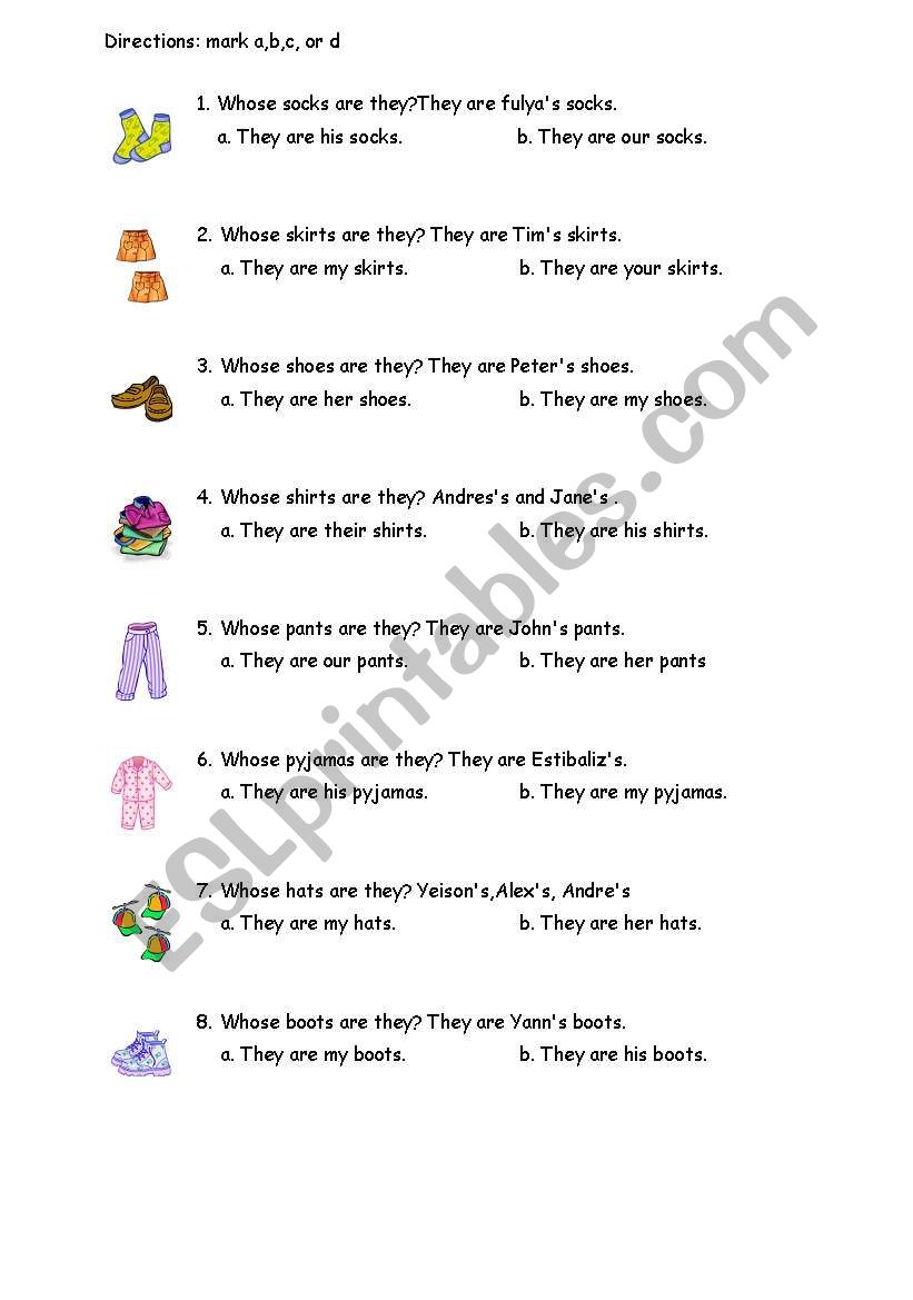 possesives worksheet