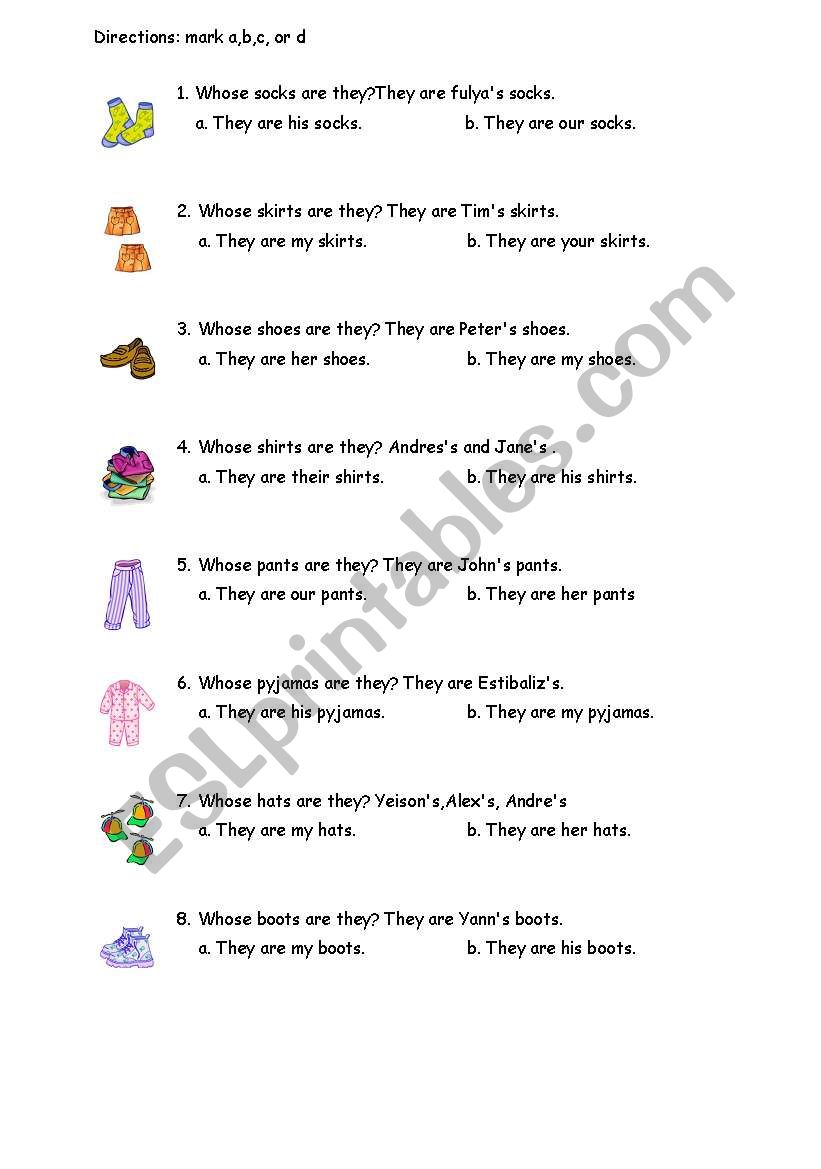 possesives worksheet