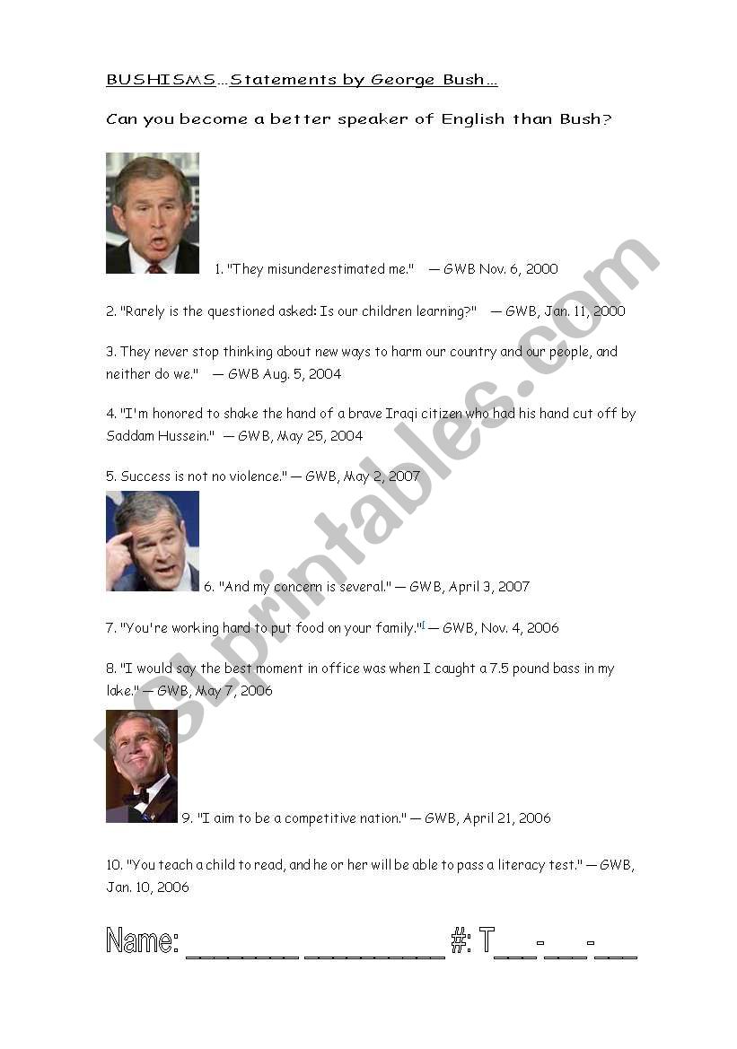 Bushisms worksheet