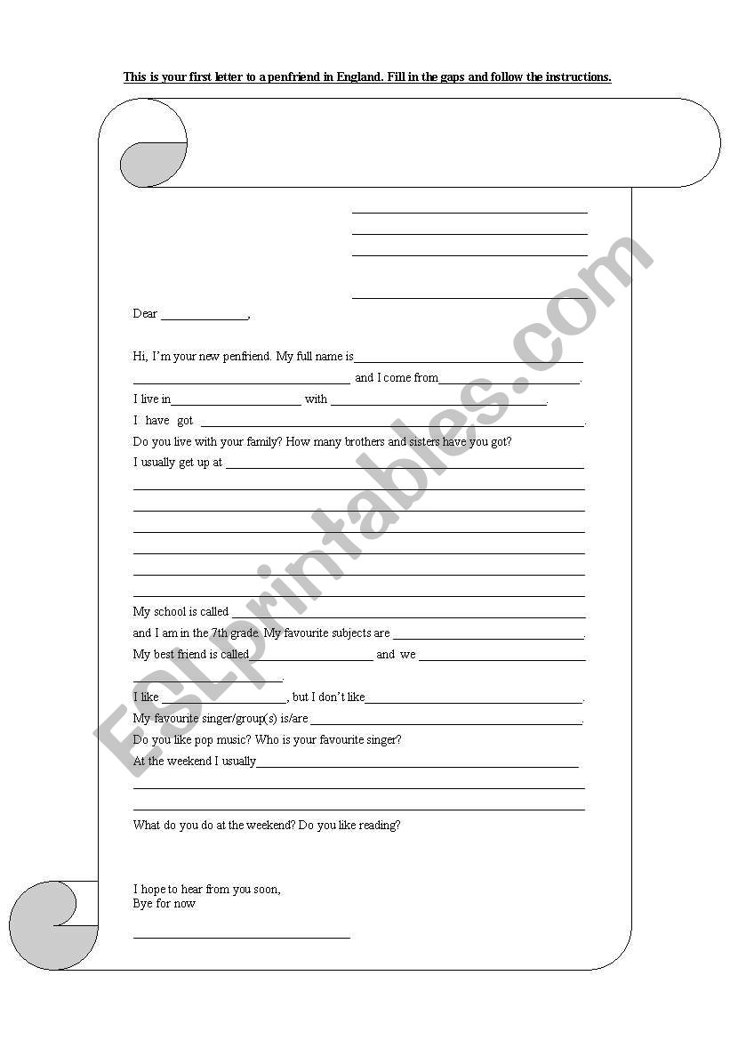 letter to a penfriend worksheet