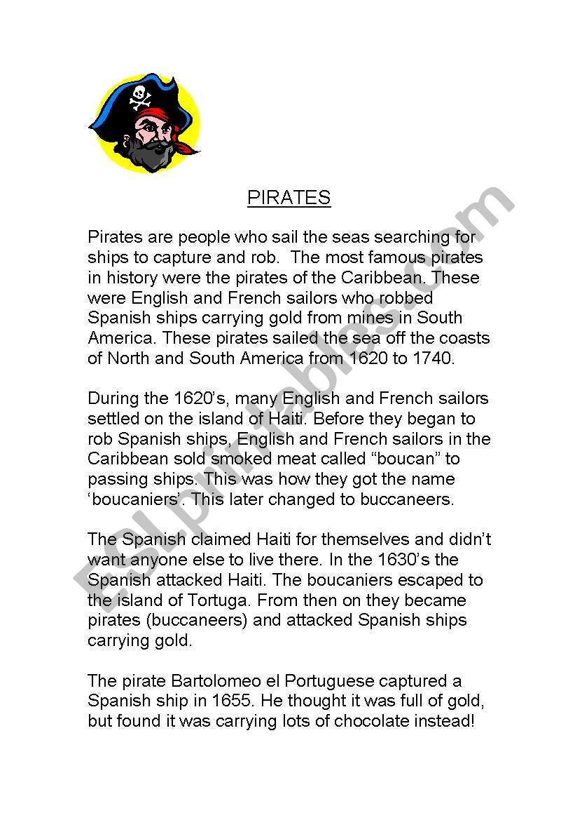 Pirates comprehension workcards
