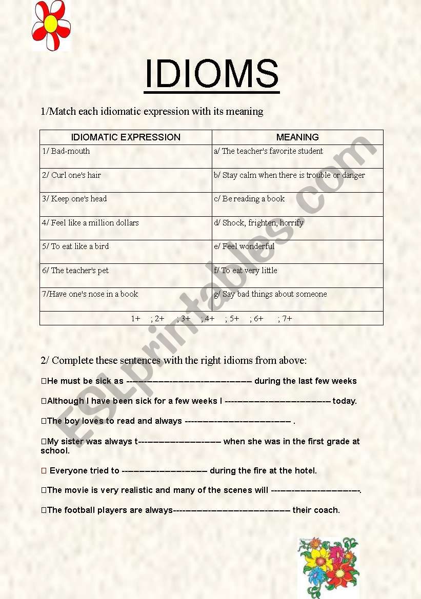 idoms worksheet