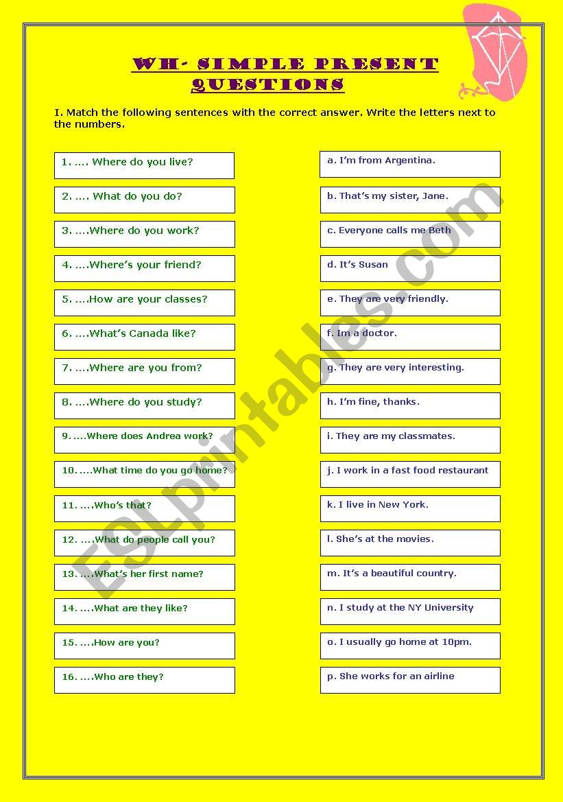 Wh-Simple Present qUESTIONS worksheet