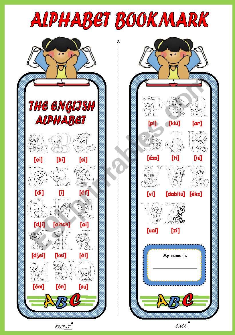 ALPHABET BOOKMARK worksheet