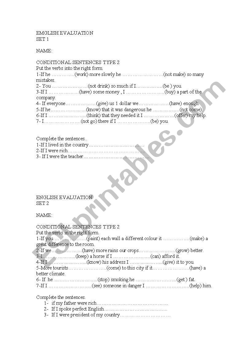 conditionals worksheet