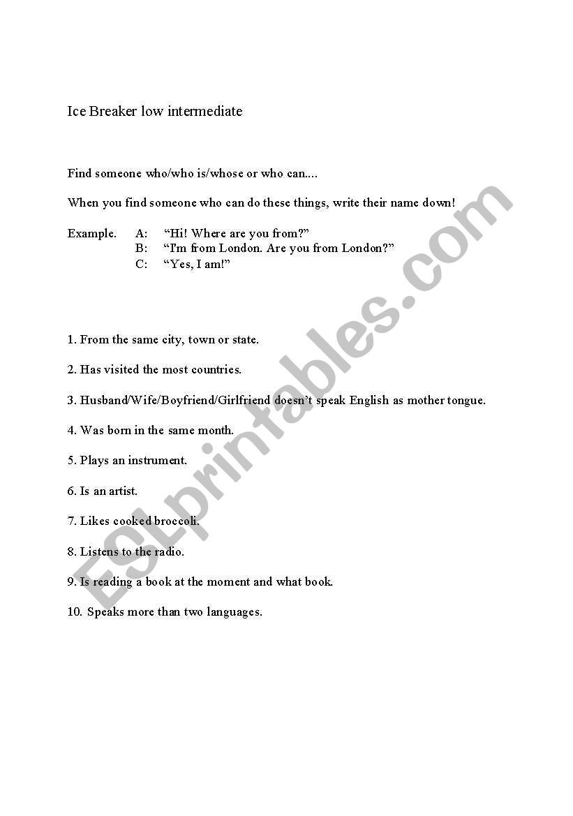 Flind Someone in your class! worksheet