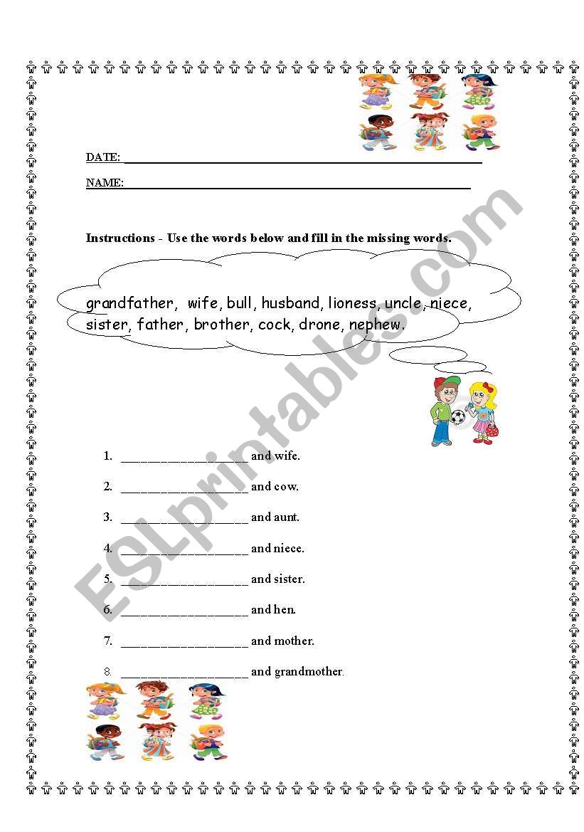 gender nouns activity sheet worksheet