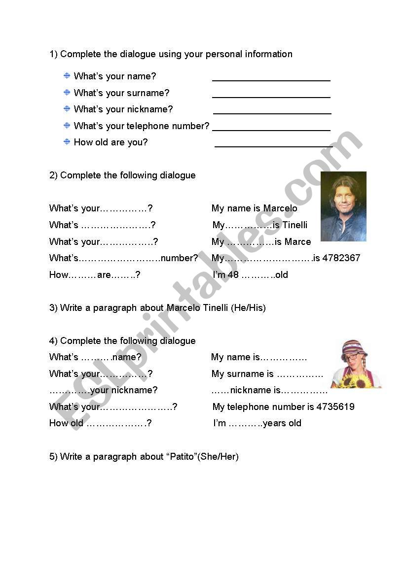 personal information worksheet