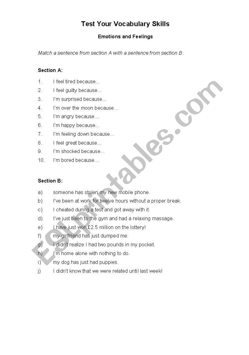 Test Your Vocabulary Skills worksheet