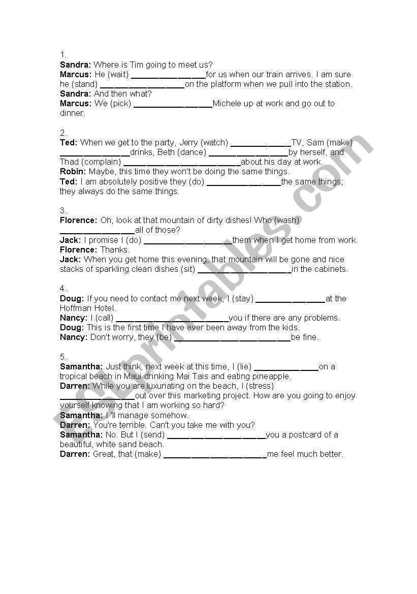 Dialogues with future tenses worksheet