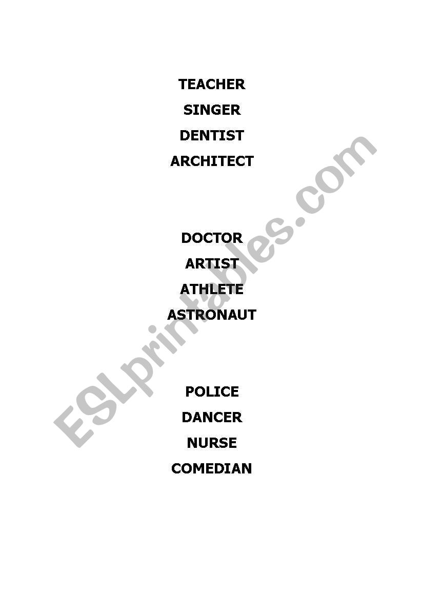 Job flashcards worksheet
