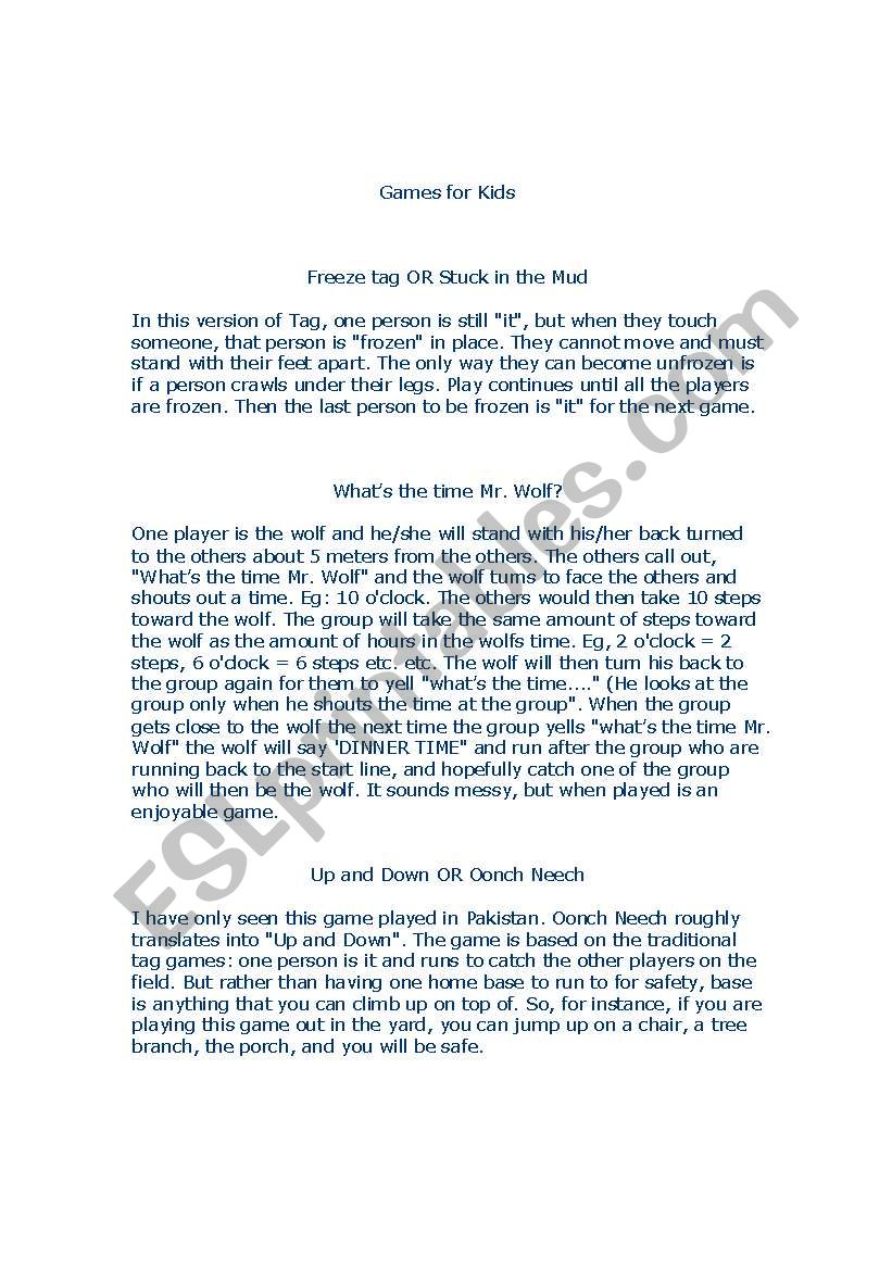 Games for Kids worksheet