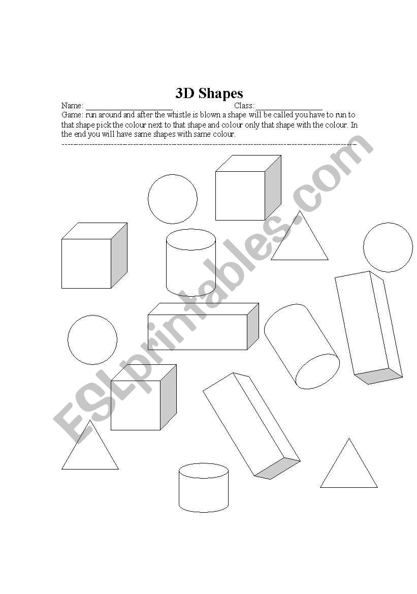 3 D shapes worksheet