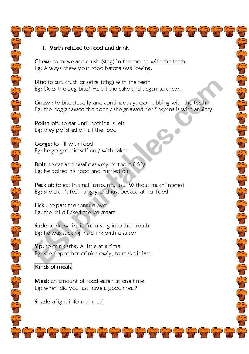 FOOD AND DRINK worksheet