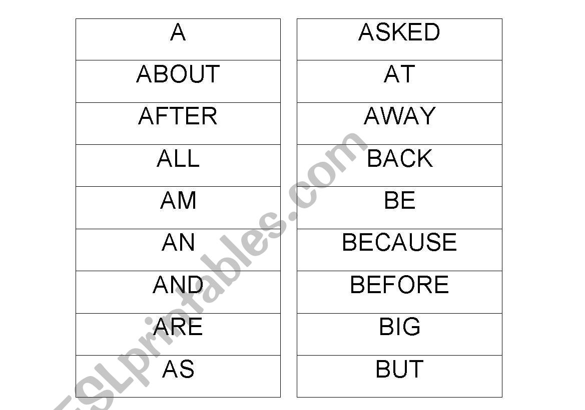 103 most common sightwords - flashcard printouts