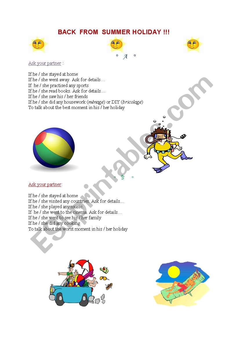 pair-work speaking activity at the beginning of the school year