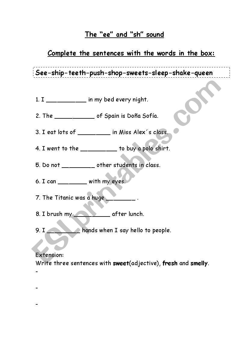 fill in gap with sh and ee sound words-part 2