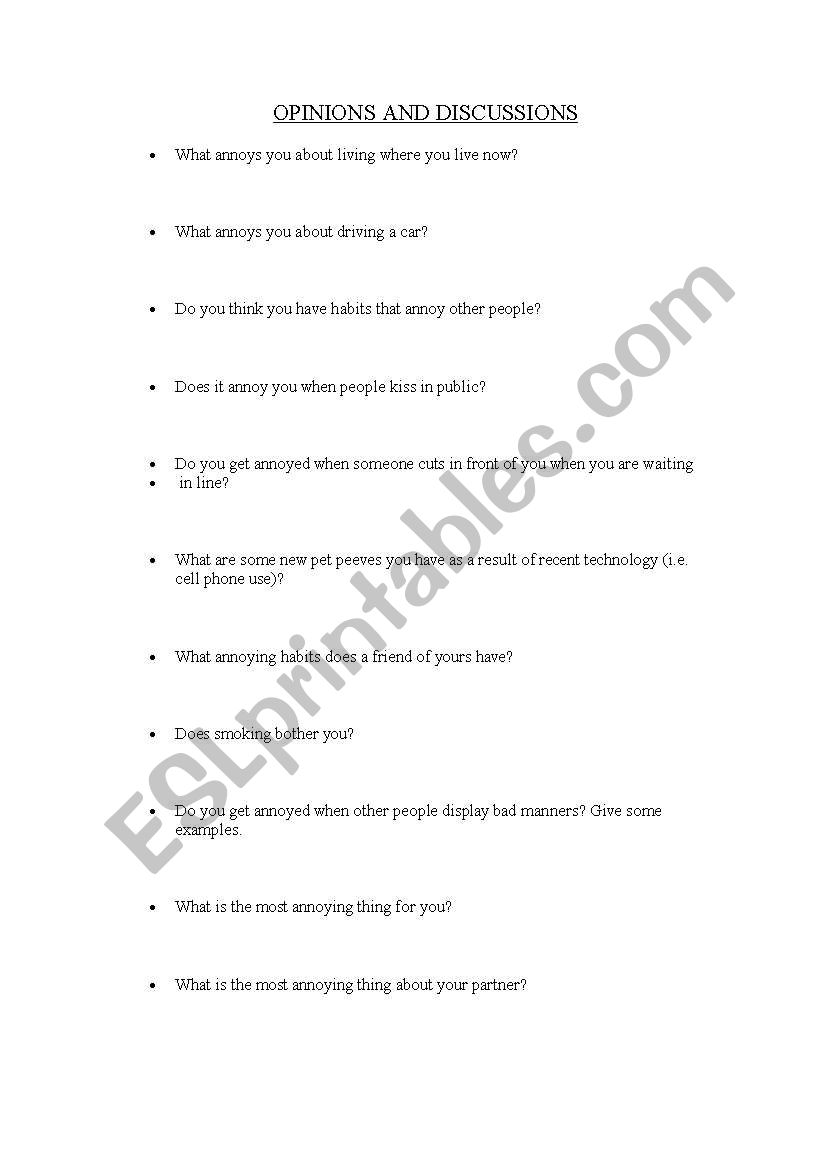 Opinions and Discussions worksheet