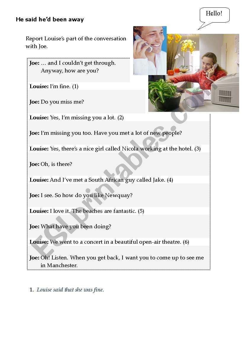 Reported speech worksheet