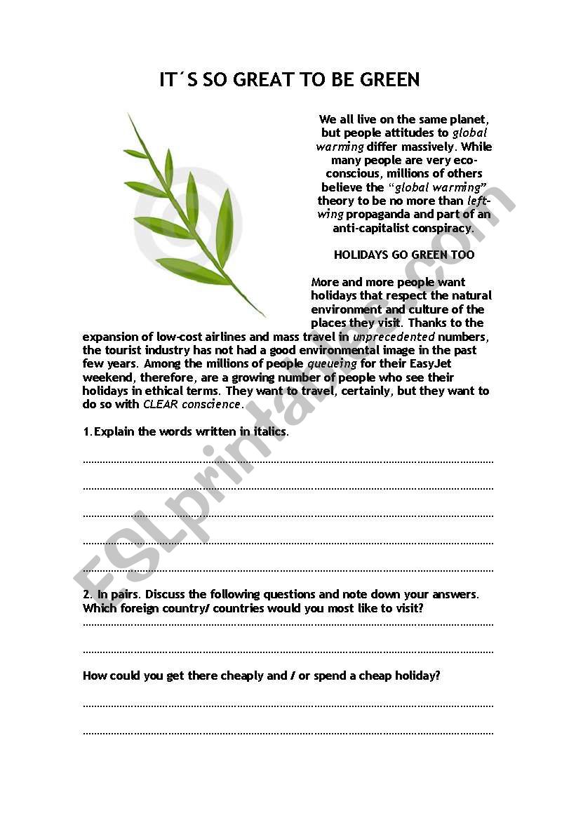 it is so good to be green worksheet