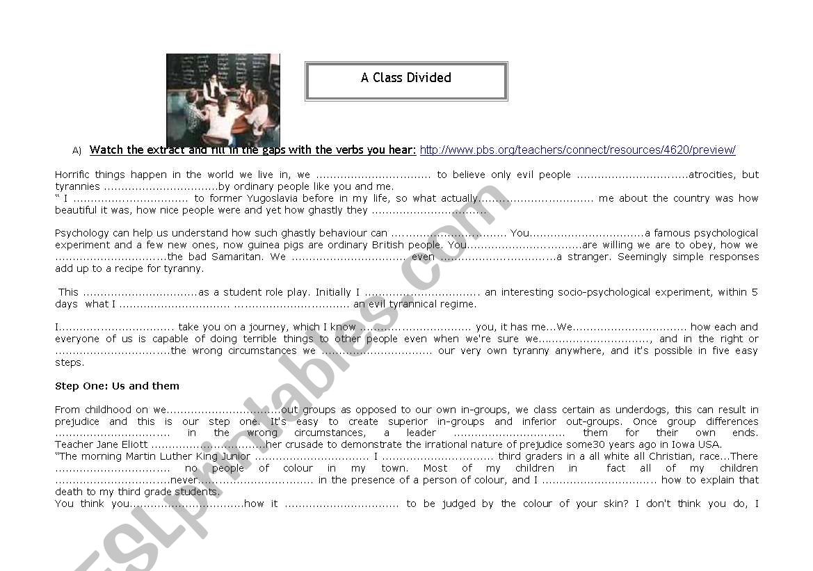 A Class Divided worksheet