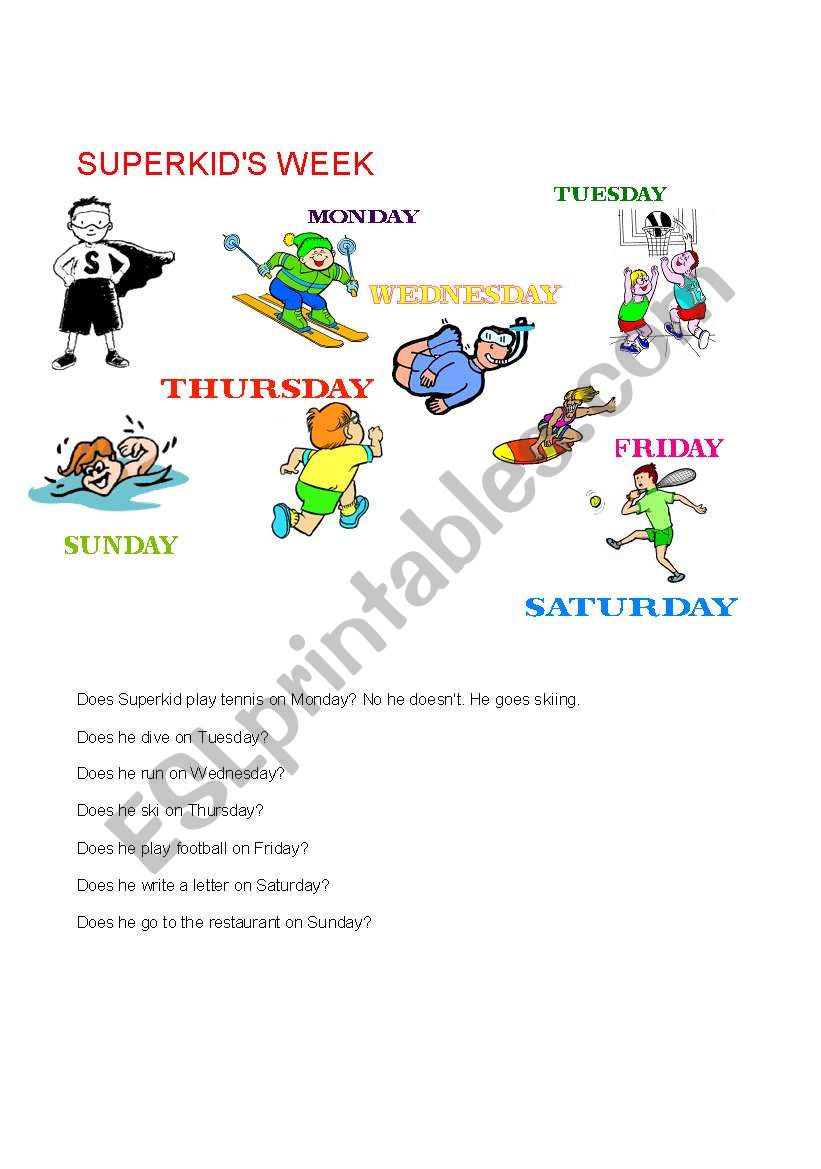 SuperkidÂ´s week worksheet